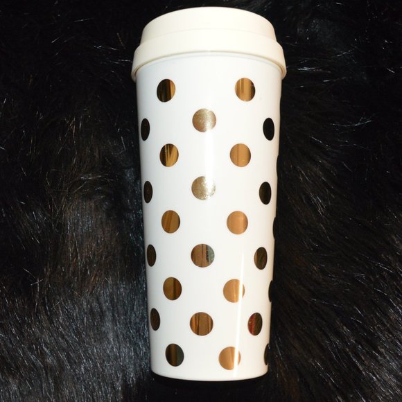 Kate Spade Gold Polka Dot Insulated Tumbler Drinking Cup - Picture 2 of 6